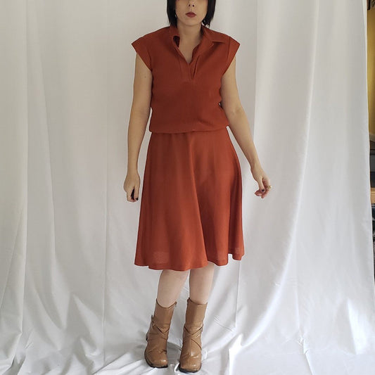 70s Orange Sleeveless Day Dress