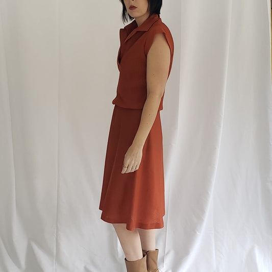 70s Orange Sleeveless Day Dress