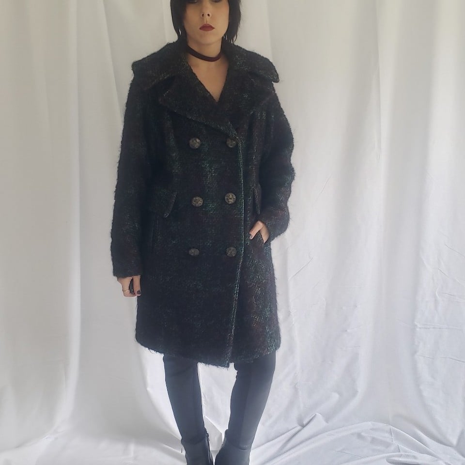 60s/70s Green, Brown, and Black Tweed Coat