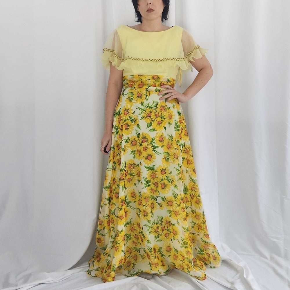 60s Yellow Floral Gown