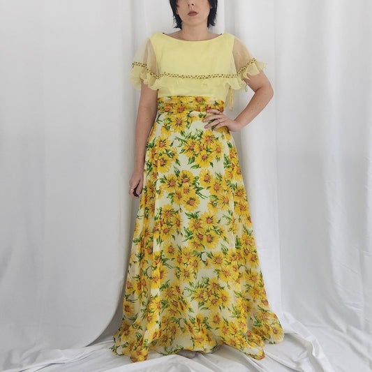 60s Yellow Floral Gown