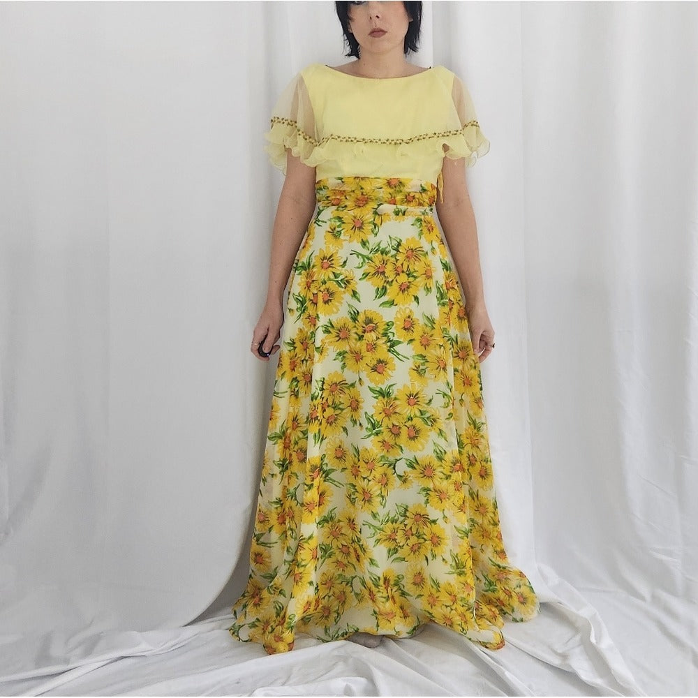 60s Yellow Floral Gown