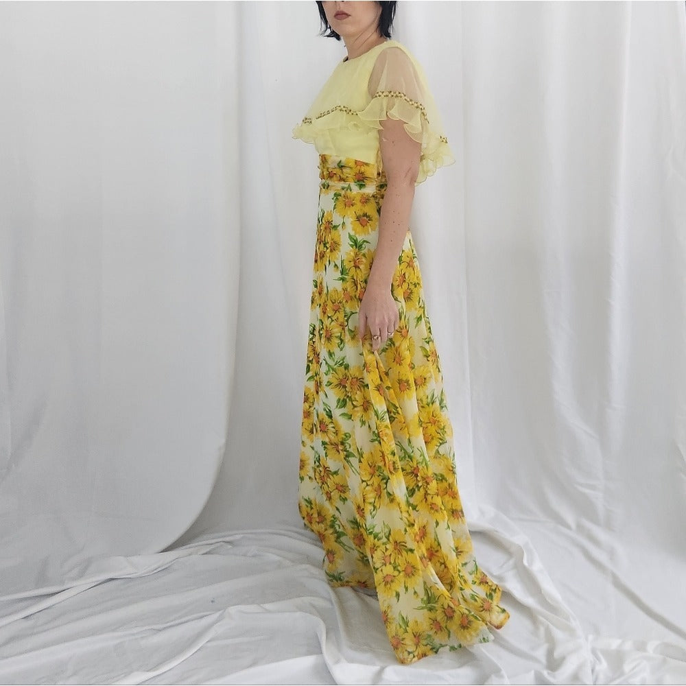 60s Yellow Floral Gown