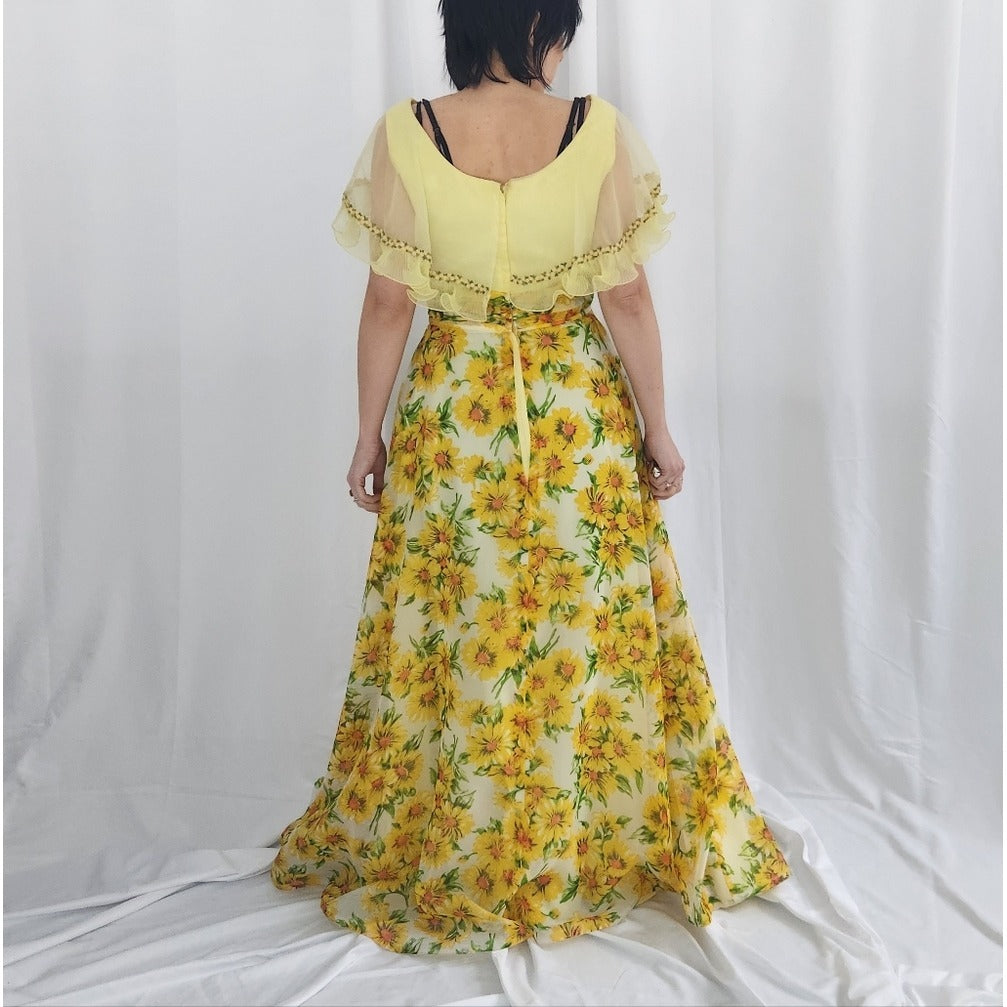 60s Yellow Floral Gown