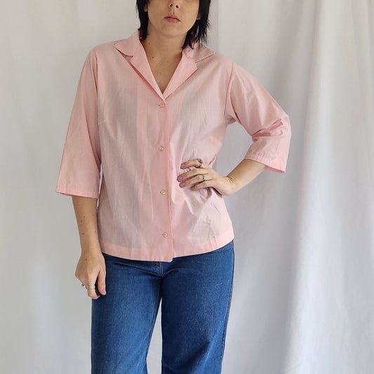60s/70s Pink Three Quarter Sleeve Blouse
