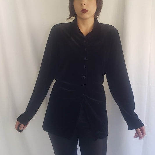 90s Black Velvet Button Down Shirt