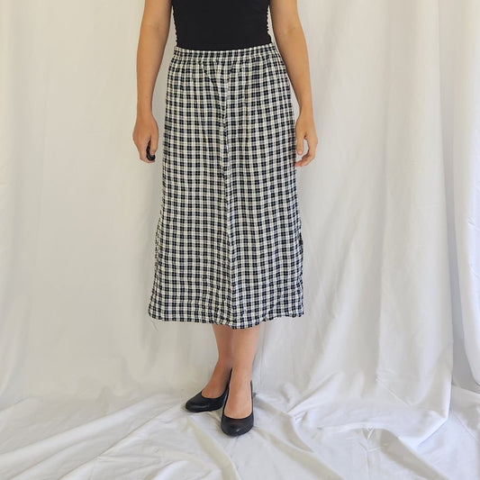 80s/90s Black and White Plaid Midi Skirt