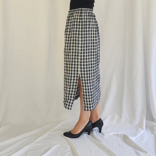 80s/90s Black and White Plaid Midi Skirt