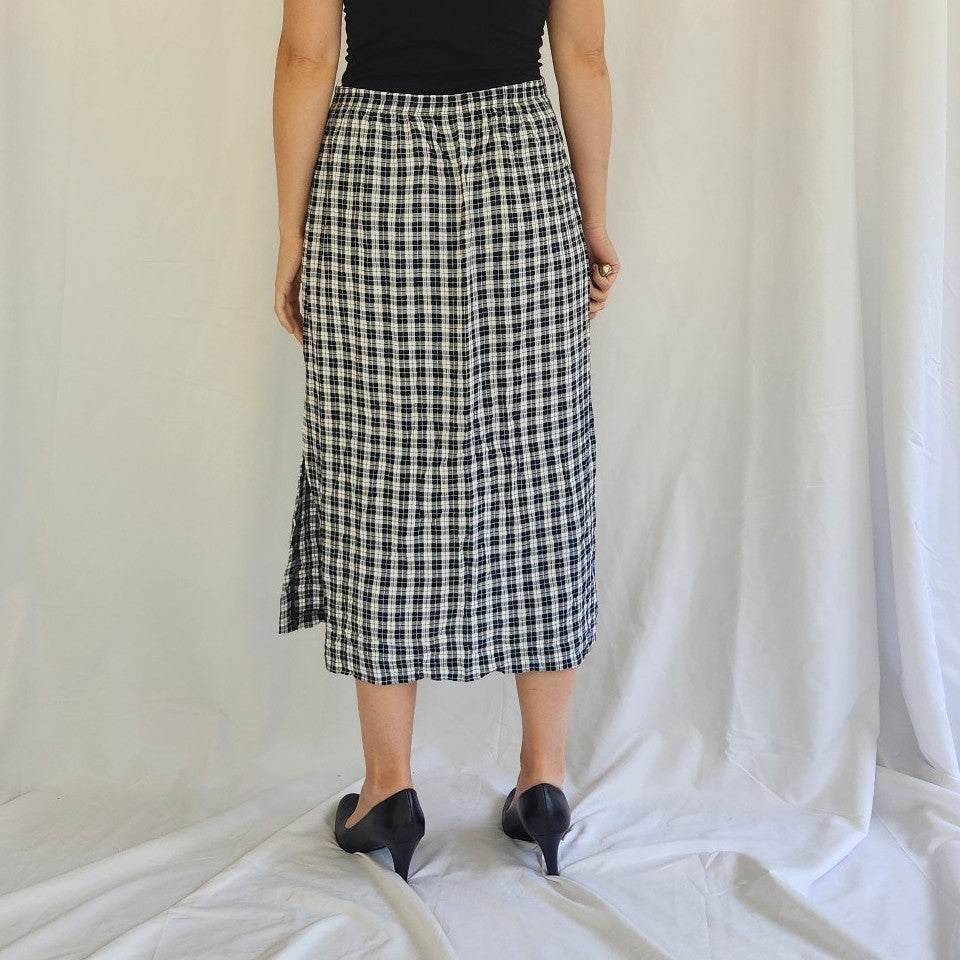 80s/90s Black and White Plaid Midi Skirt