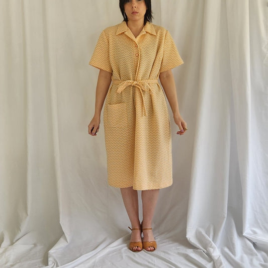 70s Home Made Peach Chevron Day Dress