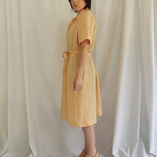 70s Home Made Peach Chevron Day Dress