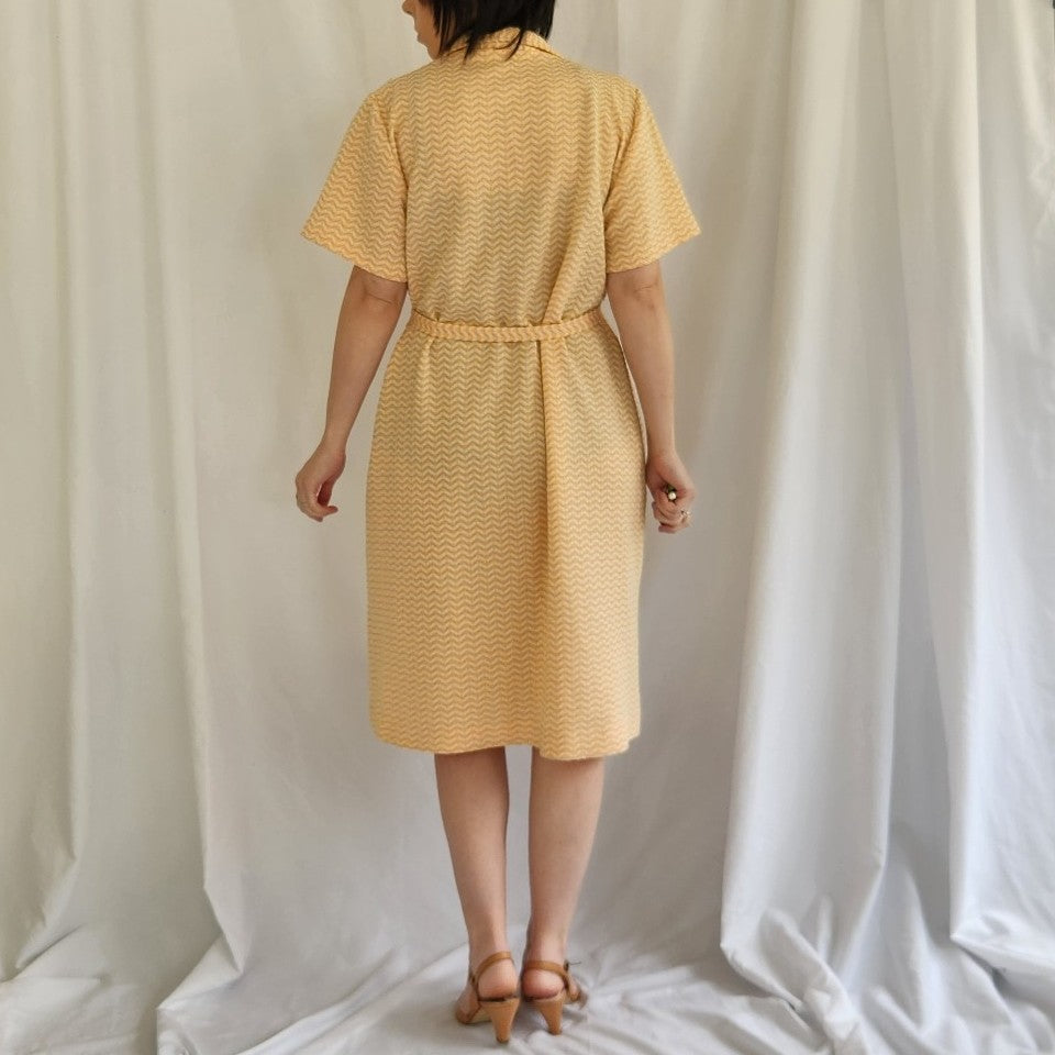 70s Home Made Peach Chevron Day Dress