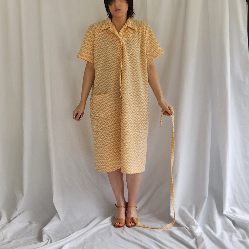 70s Home Made Peach Chevron Day Dress