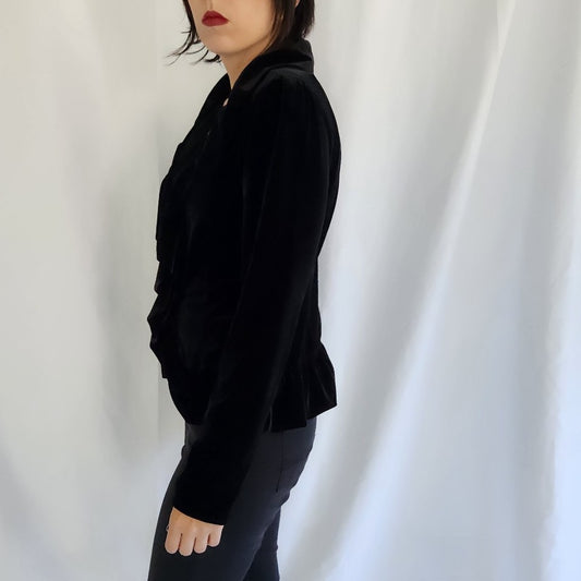 90s/Y2K Black Velvet Frilly Blouse
