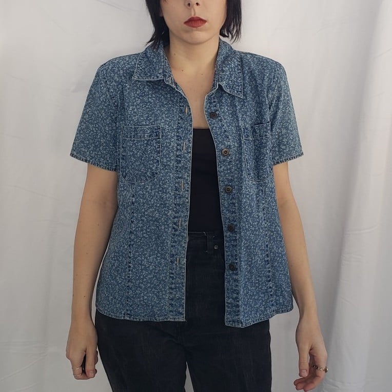 90s Floral Denim Button Down Shirt