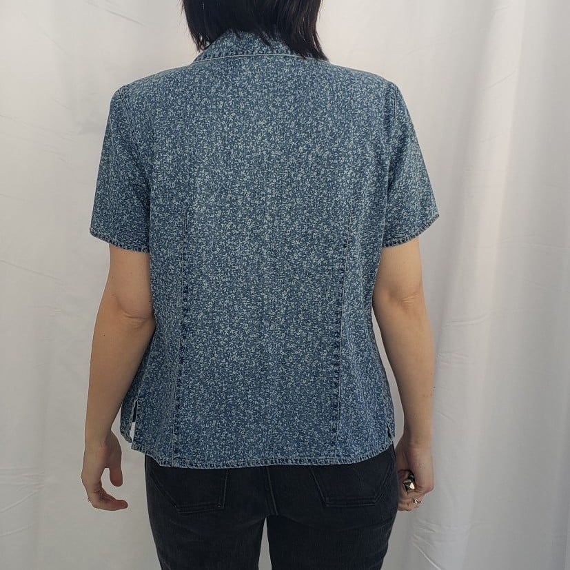 90s Floral Denim Button Down Shirt