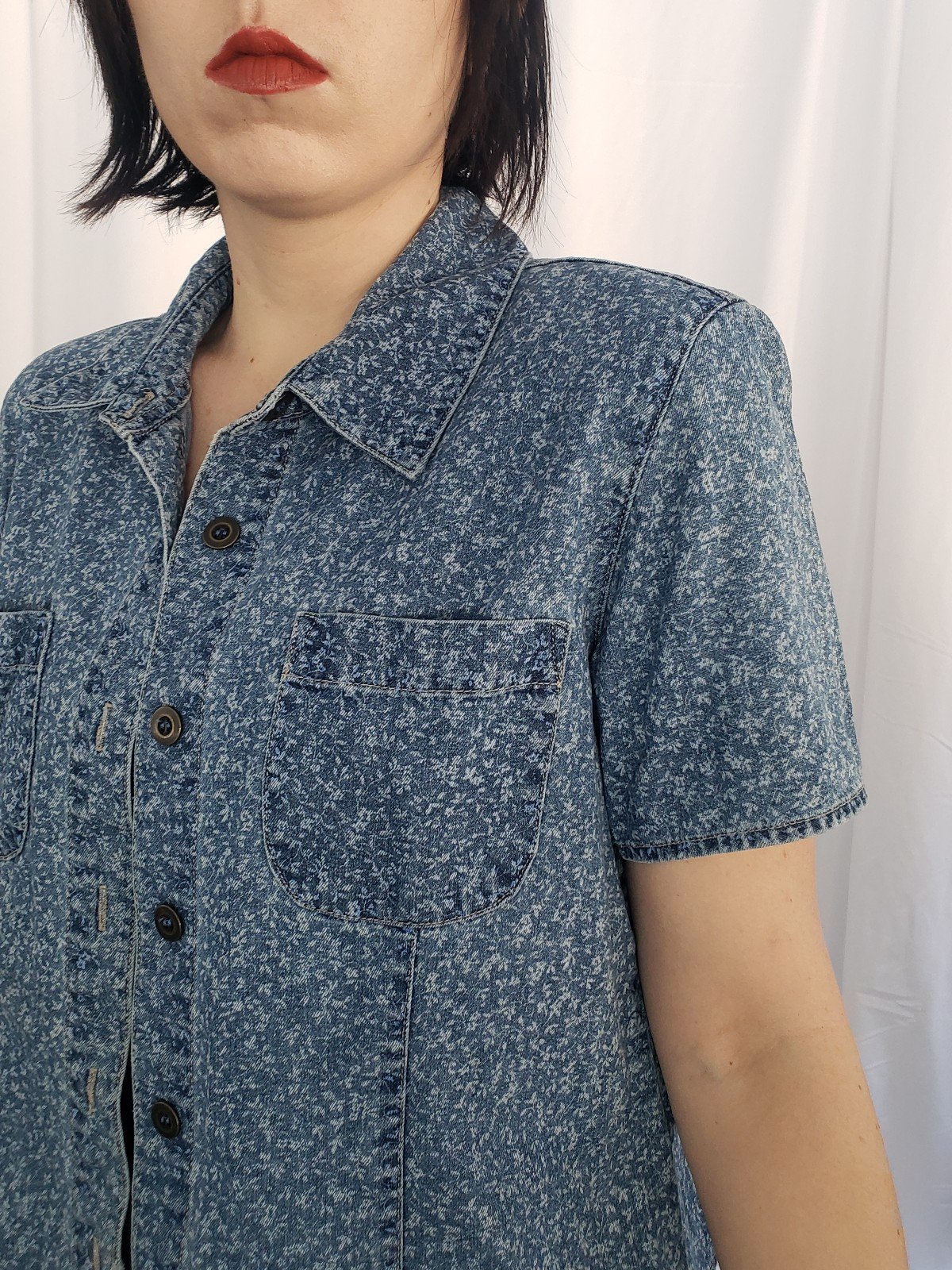 90s Floral Denim Button Down Shirt