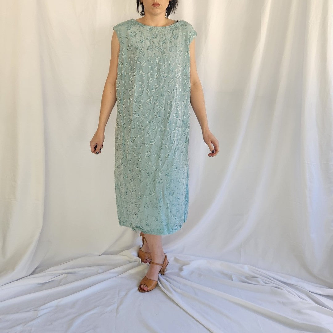 60s Home Made Blue Floral Sheath Dress
