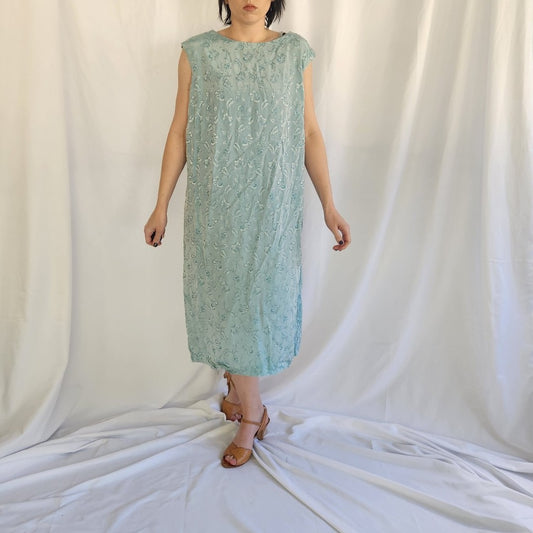 60s Home Made Blue Floral Sheath Dress