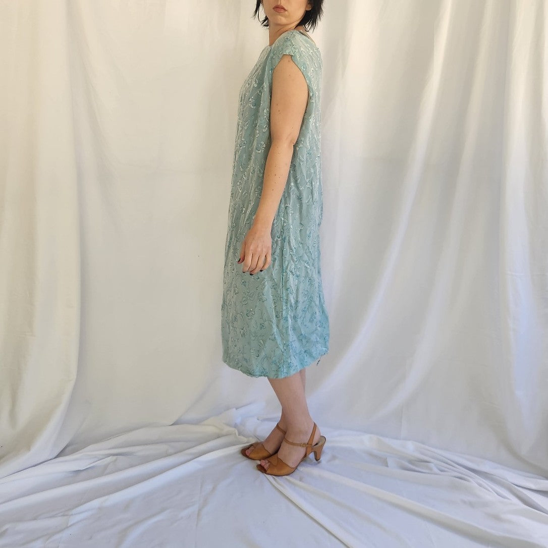 60s Home Made Blue Floral Sheath Dress