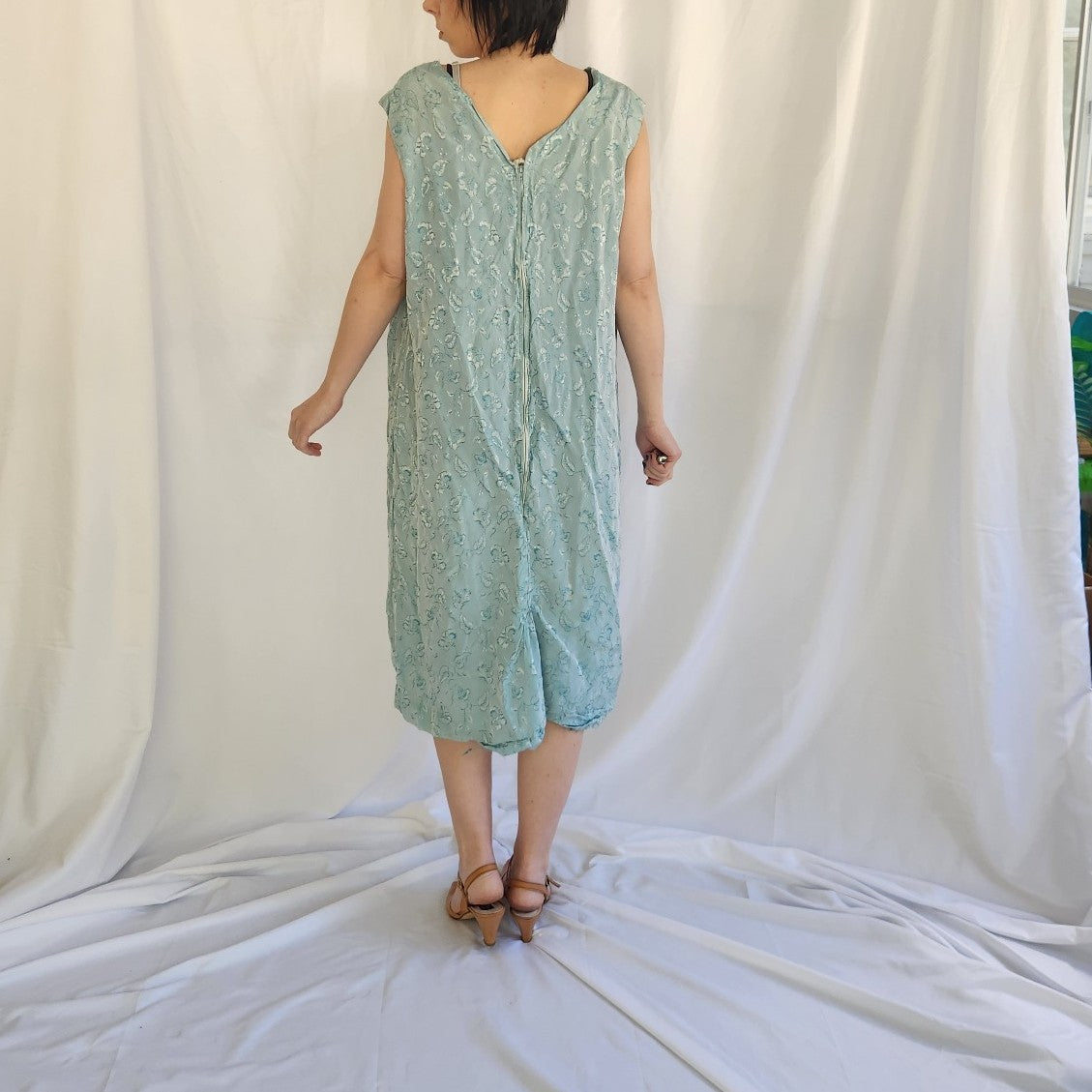 60s Home Made Blue Floral Sheath Dress