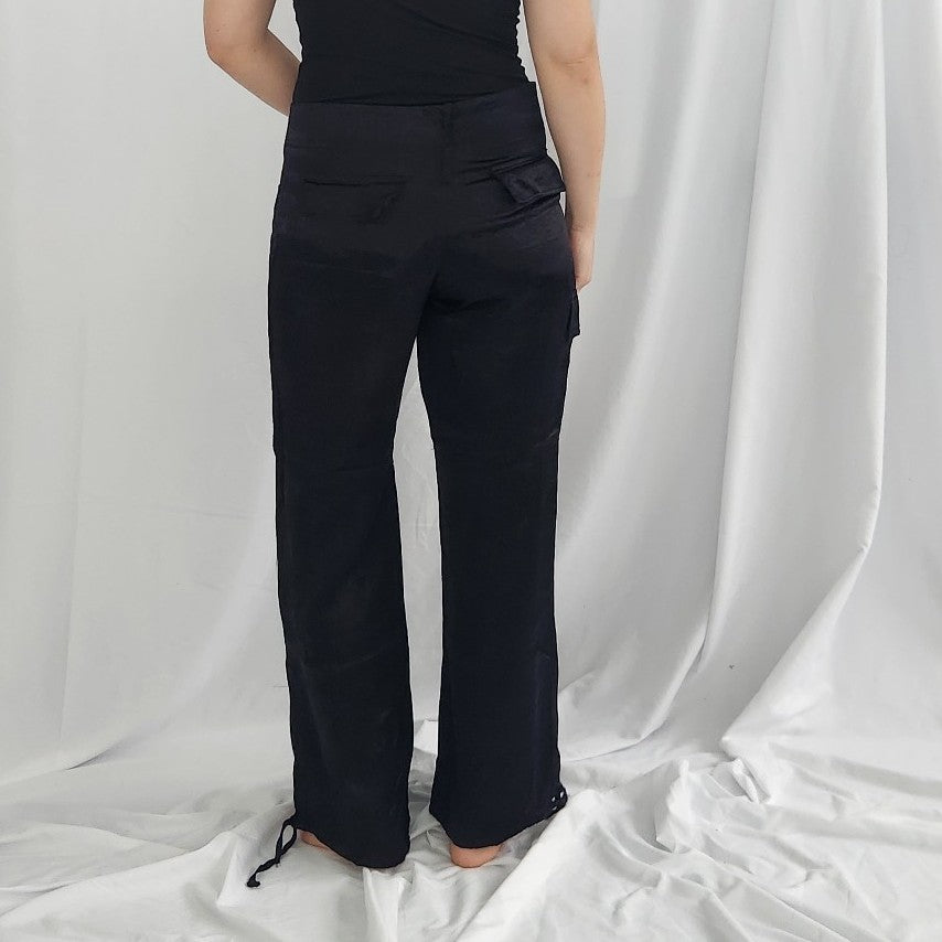 Y2K Black Satin Cargo Pants