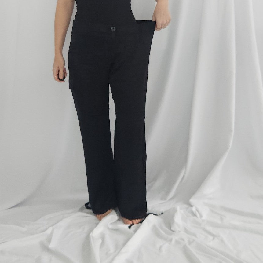 Y2K Black Satin Cargo Pants