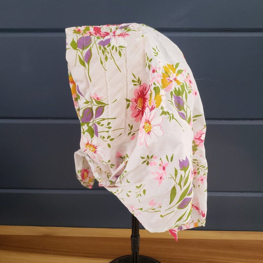 70s White Floral Head Scarf