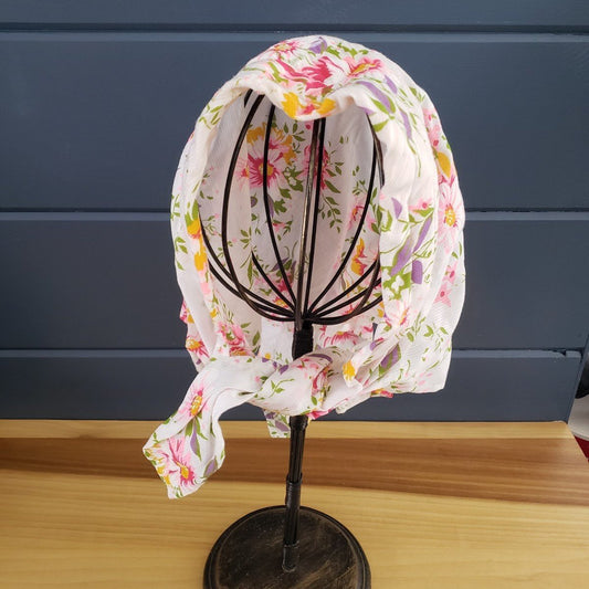 70s White Floral Head Scarf