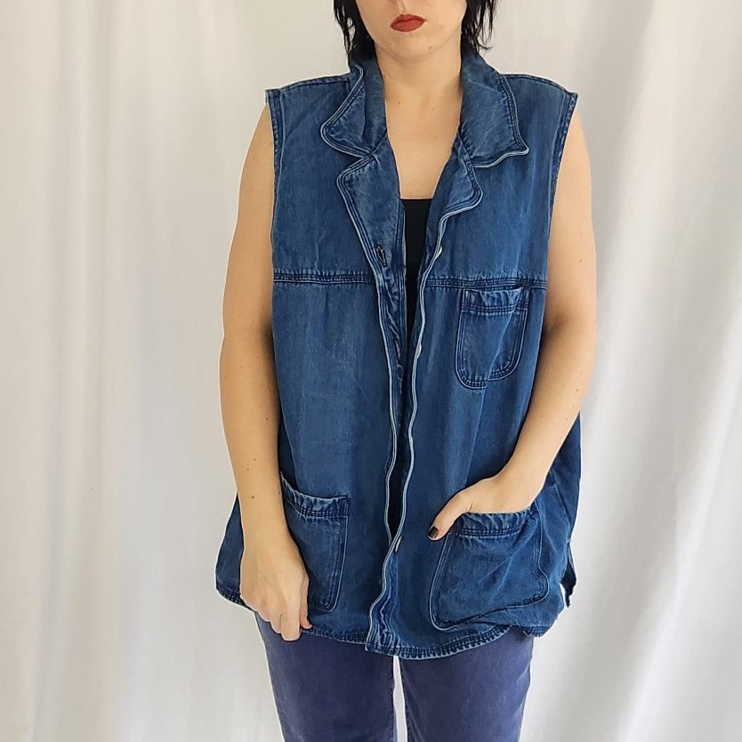 90s Saks Fifth Avenue Sleeveless Denim Shirt