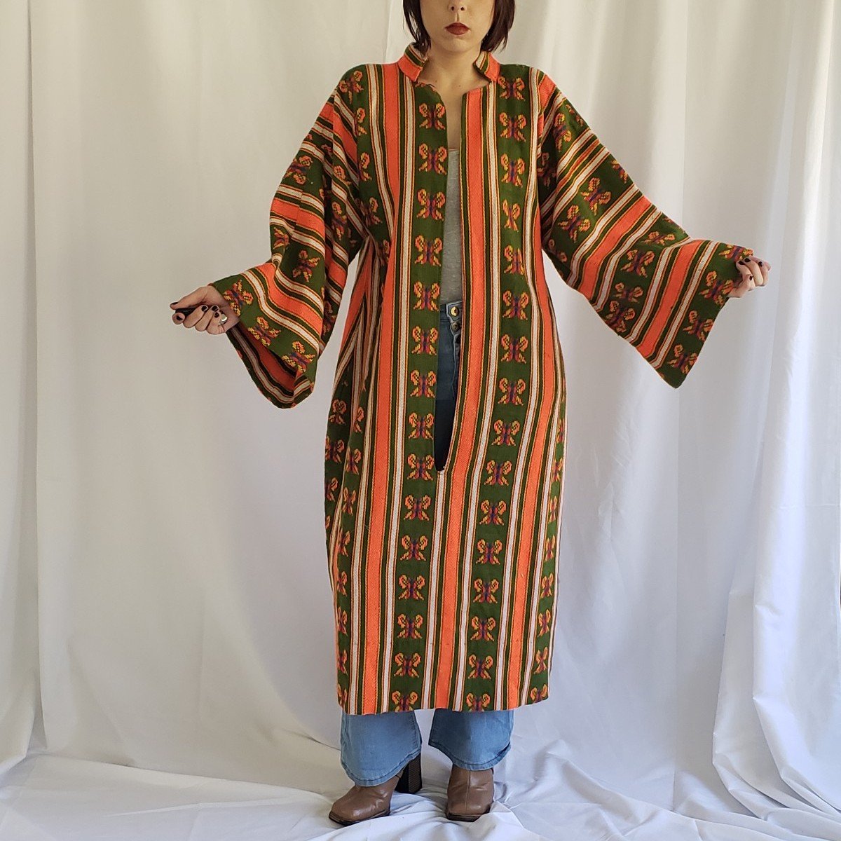 70s Green and Orange Butterfly Robe