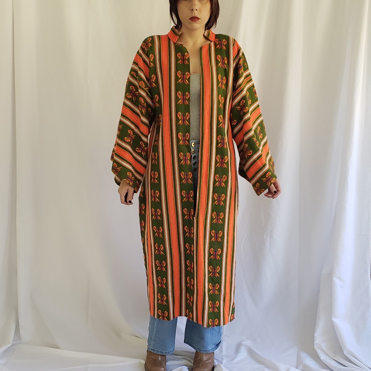 70s Green and Orange Butterfly Robe