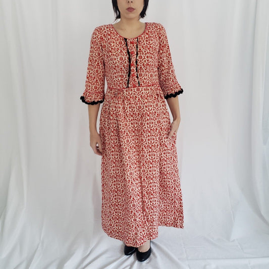 70s Red and Cream Handmade Dress