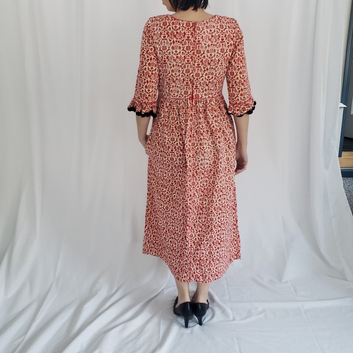 70s Red and Cream Handmade Dress