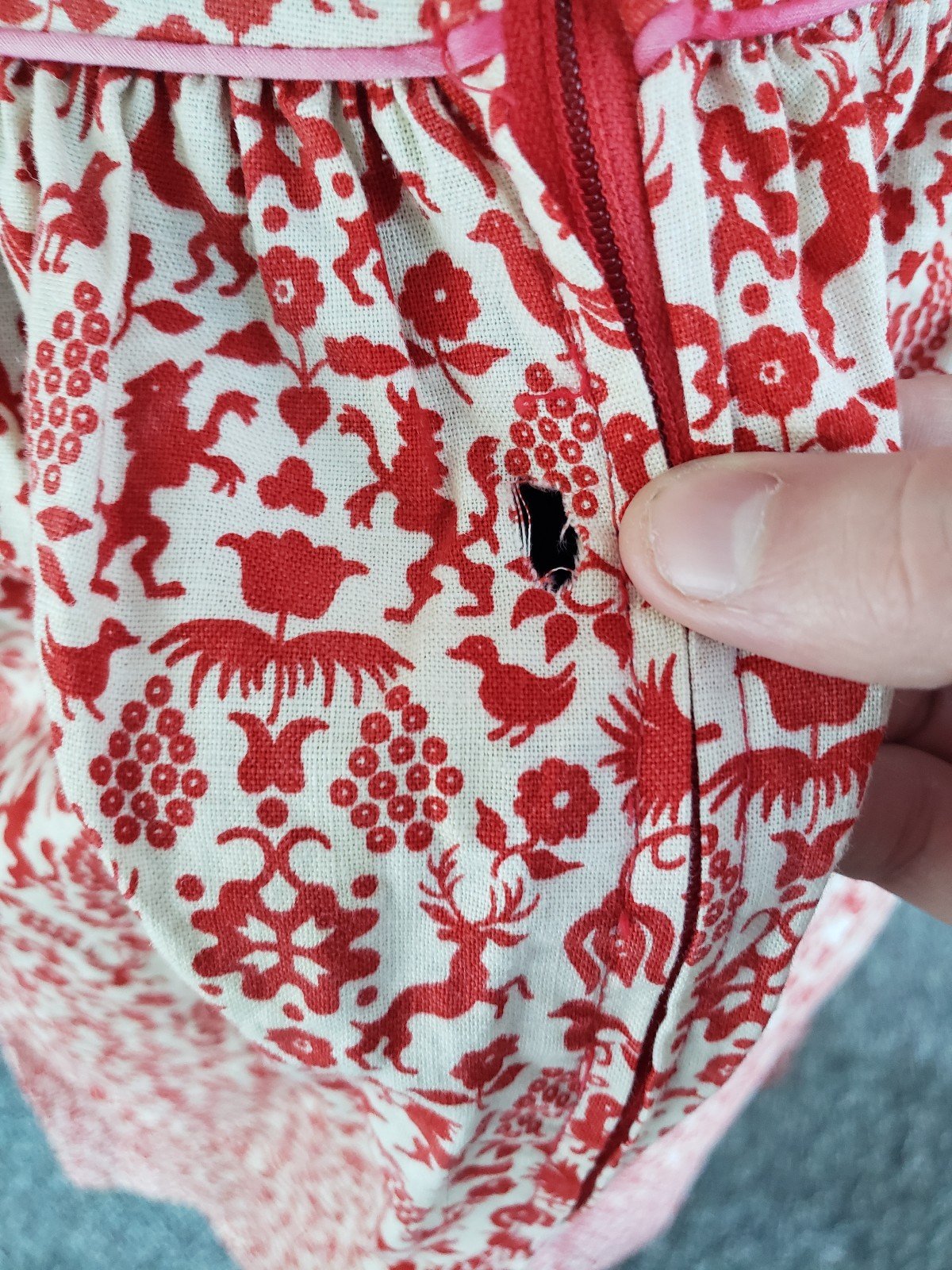 70s Red and Cream Handmade Dress