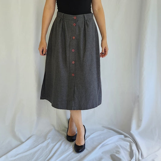 80s Gray Button Down Midi Skirt