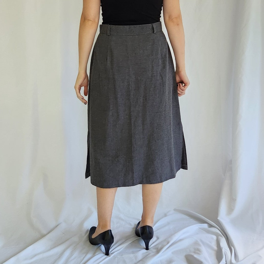 80s Gray Button Down Midi Skirt