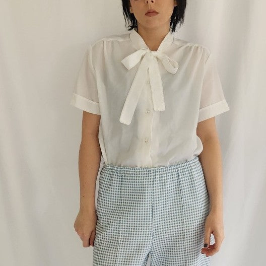 70s White Short Sleeve Blouse