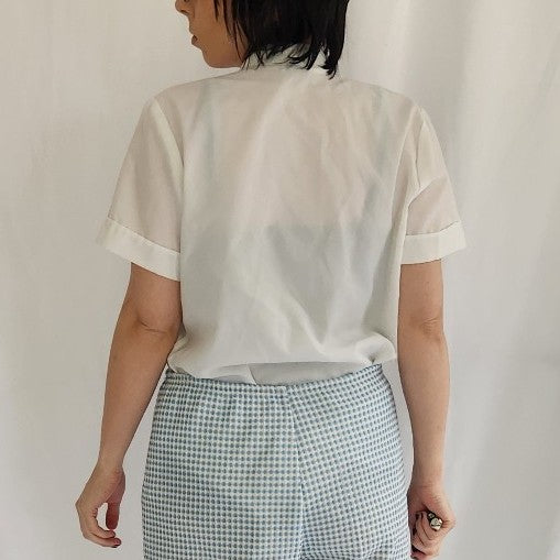 70s White Short Sleeve Blouse