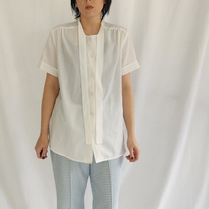 70s White Short Sleeve Blouse