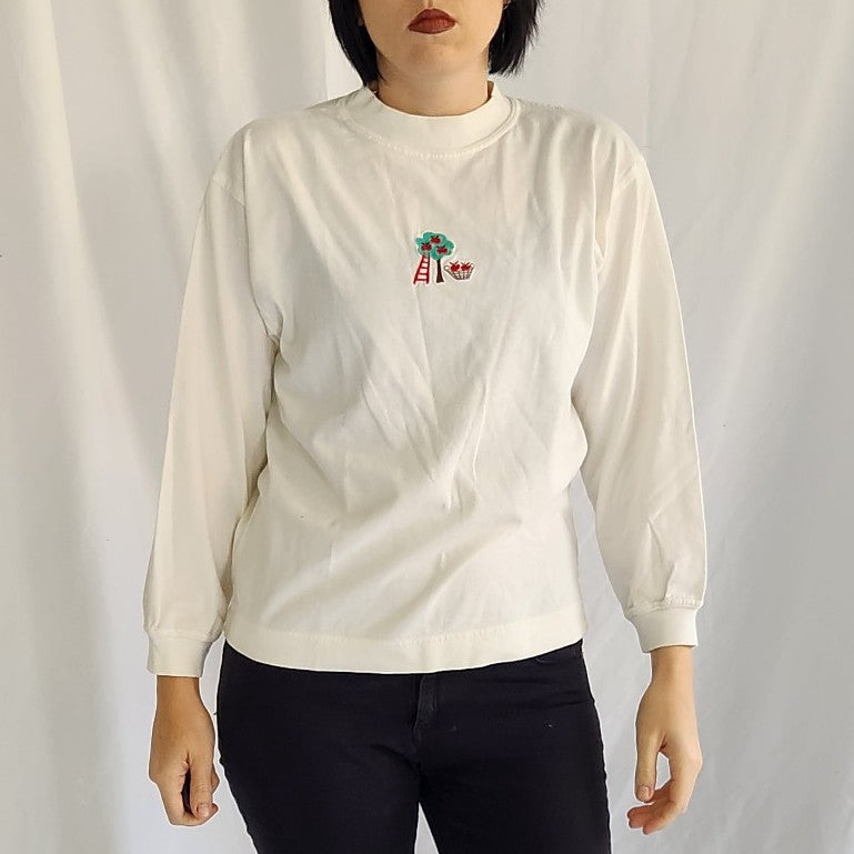 90s Apple Tree White Mock Neck Shirt