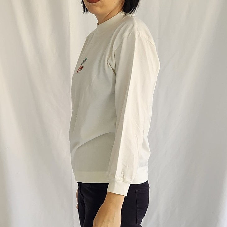 90s Apple Tree White Mock Neck Shirt