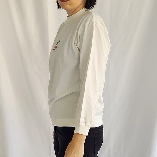 90s Apple Tree White Mock Neck Shirt