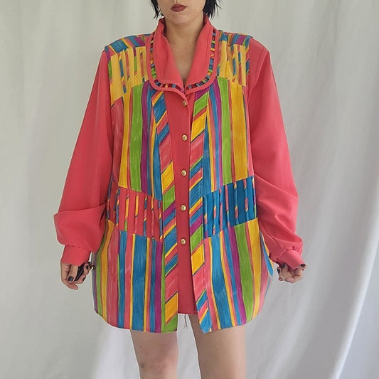 90s Coral and Rainbow Top and Vest Set