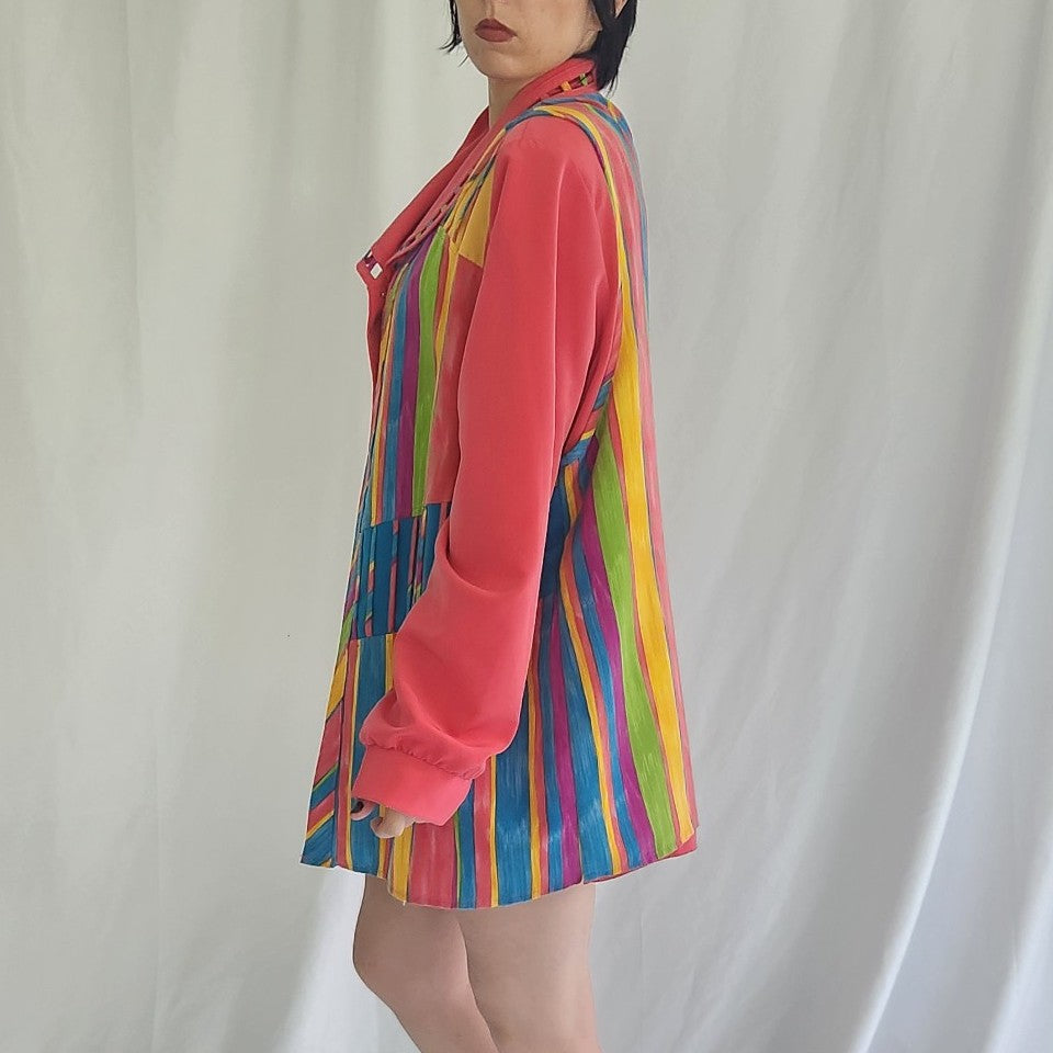 90s Coral and Rainbow Top and Vest Set