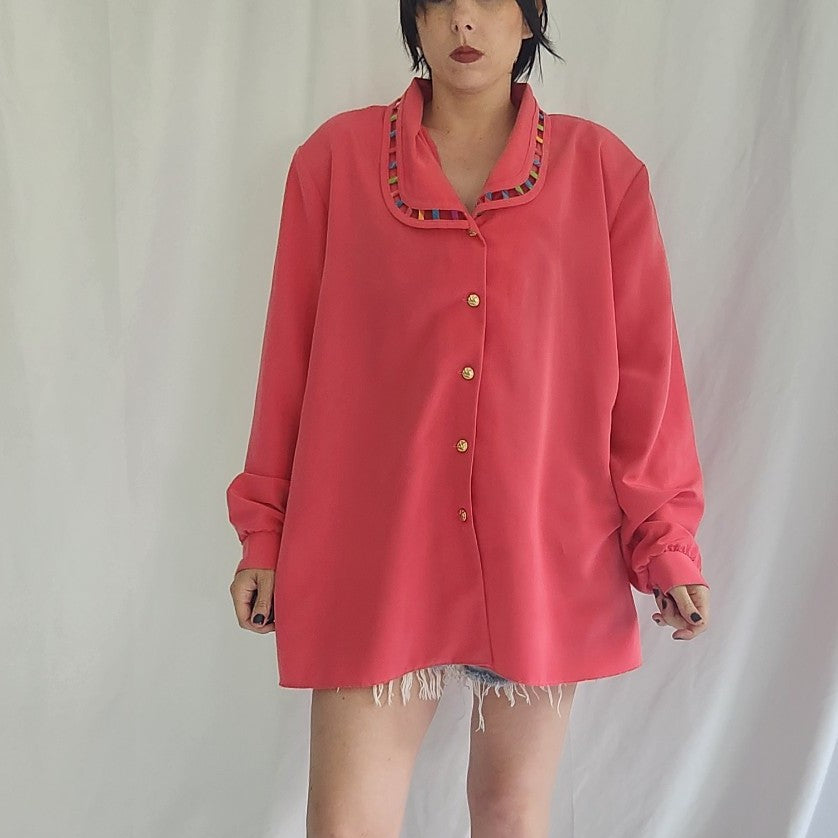 90s Coral and Rainbow Top and Vest Set