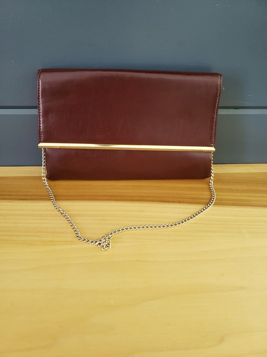 Vintage Burgundy Faux Leather Purse with Gold Chain