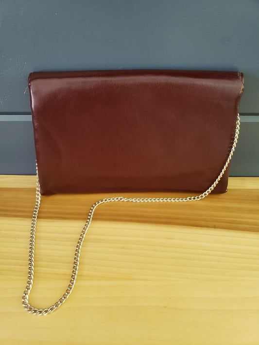 Vintage Burgundy Faux Leather Purse with Gold Chain