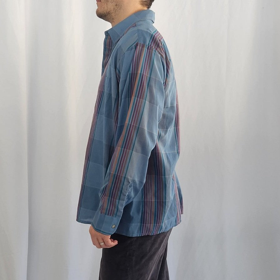 80s Blue, Purple, and Orange Plaid Shirt