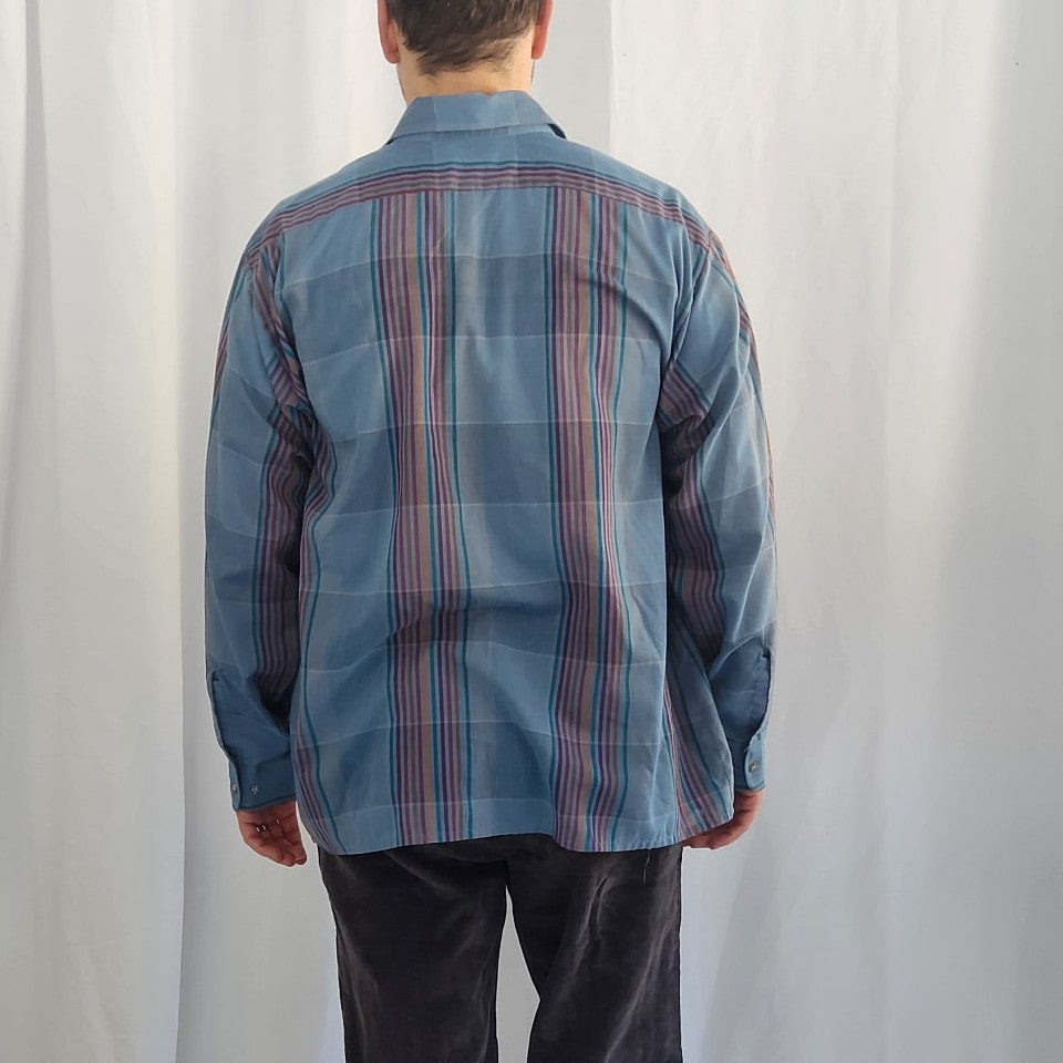 80s Blue, Purple, and Orange Plaid Shirt